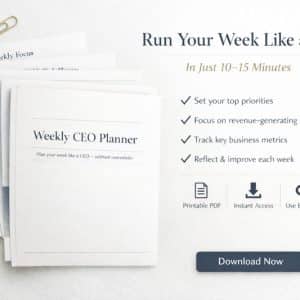 Weekly CEO Planner Plan your week like a CEO — without overwhelm Running a business means juggling ideas, tasks, and decisions nonstop. The problem isn’t motivation — it’s clarity. The Weekly CEO Planner